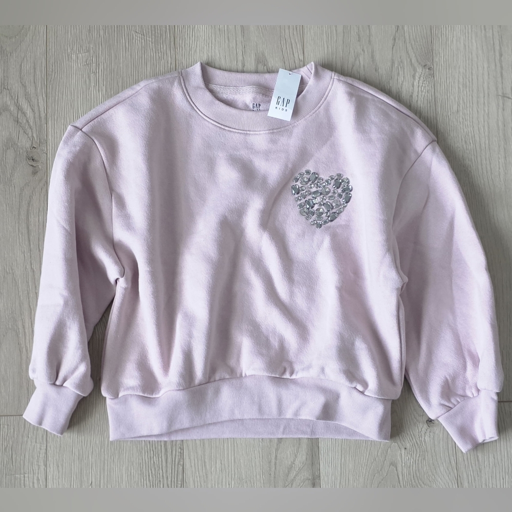 Girls GAP Pastel Pink Sweatshirt with Rhinestone Heart